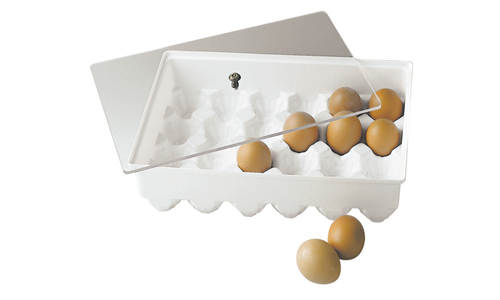 Contenitore per uova. Dimensioni 30x21.5 cm; altezza 6.5 cm.