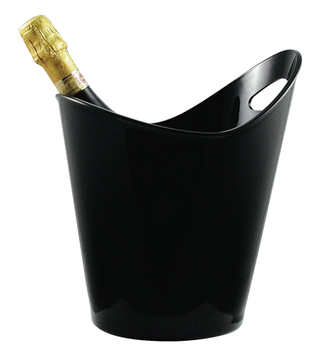 Secchiello nero da vino in acrilico. Dimensioni 26x20 cm; altezza 28.5 cm.