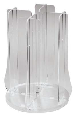 Porta coppette girevole in plexiglass. Diametro 25cm; altezza 35 cm; dimensioni interne 9x9.