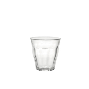 Bicchiere Duralex. Collezione Picardie Temperato. Capacita' 25 cl; altezza 9,5 cm; diametro 8,5 cm.