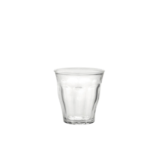 Bicchiere Duralex. Collezione Picardie Temperato. Capacita' 22 cl; altezza 8,5 cm; diametro 8 cm.