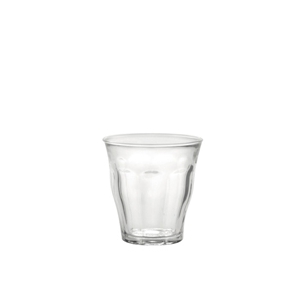 Bicchiere Duralex. Collezione Picardie Temperato. Capacita' 16 cl; altezza 8 cm; diametro 7,5 cm.