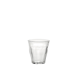 Bicchiere Duralex. Collezione Picardie Temperato. Capacita' 9 cl; altezza 6,8 cm; diametro 6,3 cm.