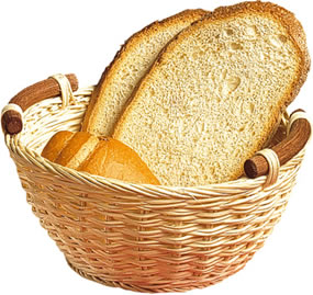 Cestino pane rotondo in midollino con manici in legno diam. 20 cm; h 8,5 cm. 